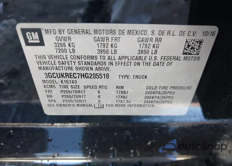 2017 Chevrolet Silverado 1500 1Lt from USA, damaged, VIN 3GCUKREC7HG205518